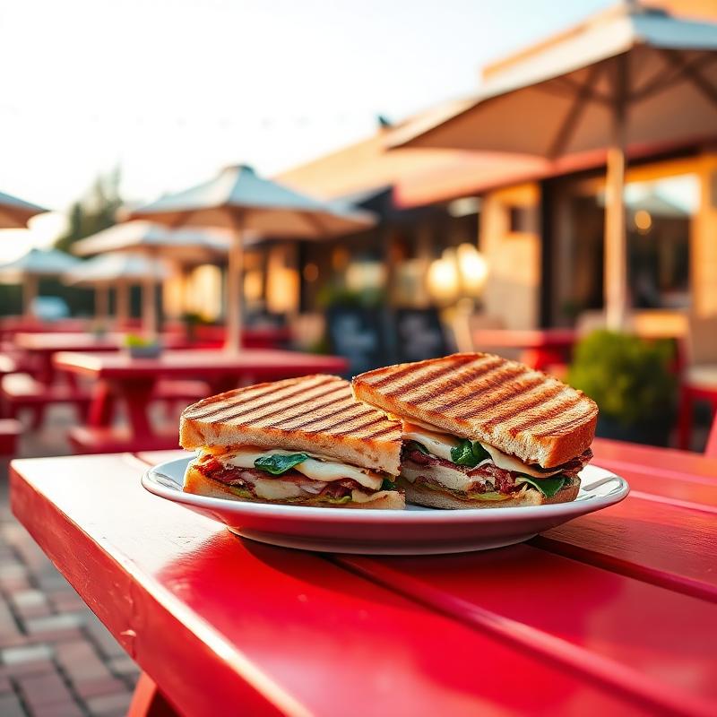 Pressed panini on the patio table