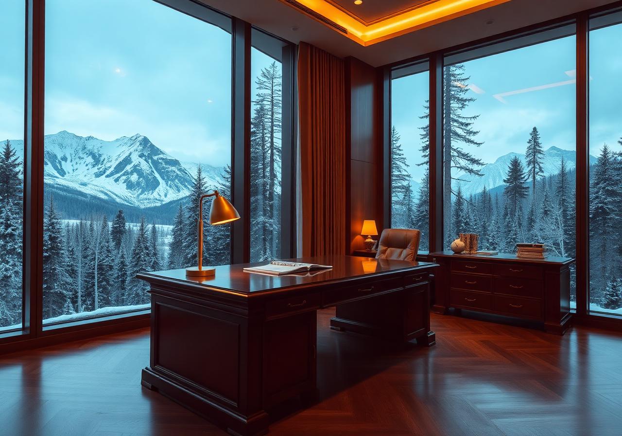 Executive office overlooking mountains